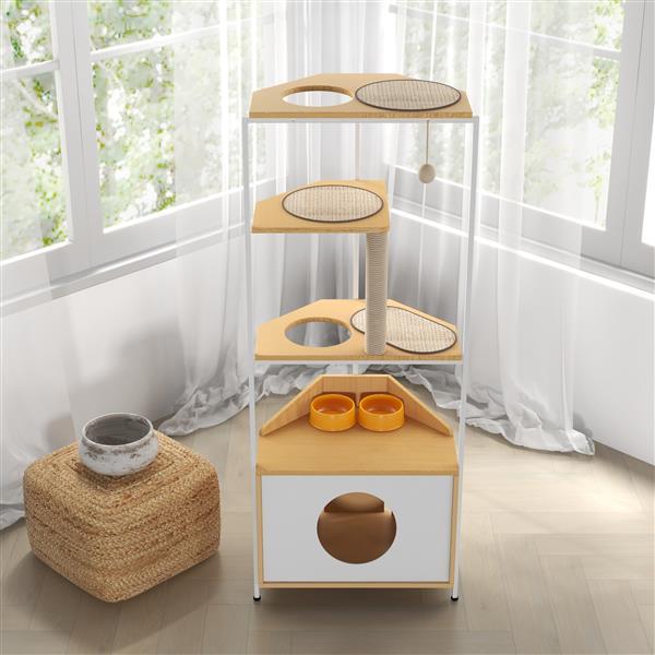 Cat feeding station hidden inside a stylish cabinet base