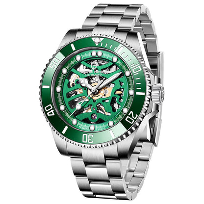 Hoogwaardige saffierkristalglas van een mechanisch herenhorloge.