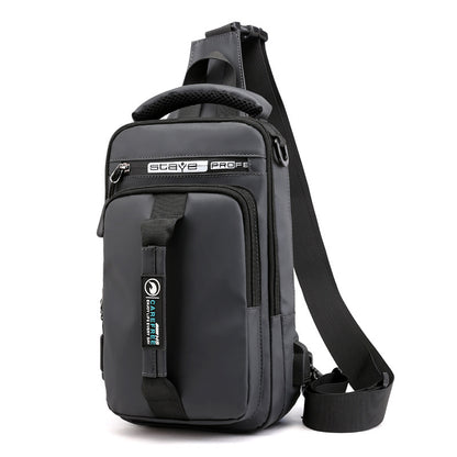 Lightweight tech backpack for men in blue on concrete surface