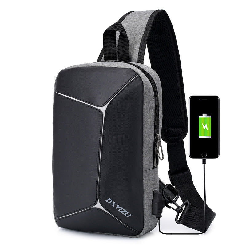 Front view of waterproof anti-theft shoulder bag for men with USB port