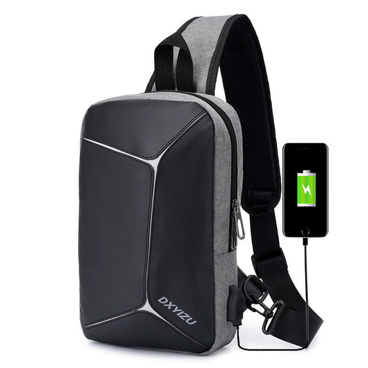 Front view of waterproof anti-theft shoulder bag for men with USB port