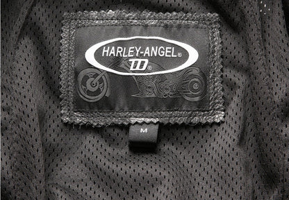 Close-up of premium cowhide leather used in men's motorcycle jacket with cotton lining.