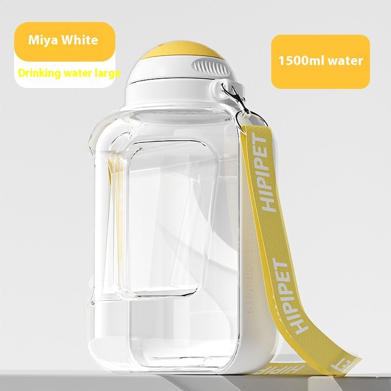 Dog water bottle with food storage, perfect for outdoor adventures.
