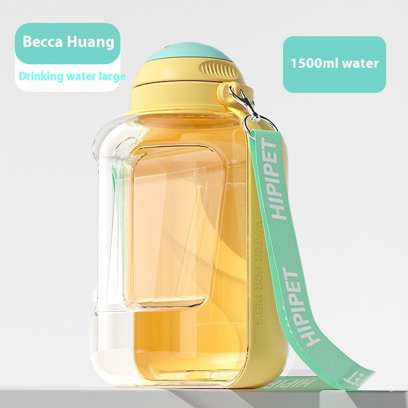 Gray dog water bottle made from durable, BPA-free plastic, ideal for travel.