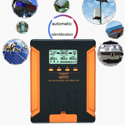 Image highlighting the controller's automatic voltage identification feature for 12V to 48V systems.