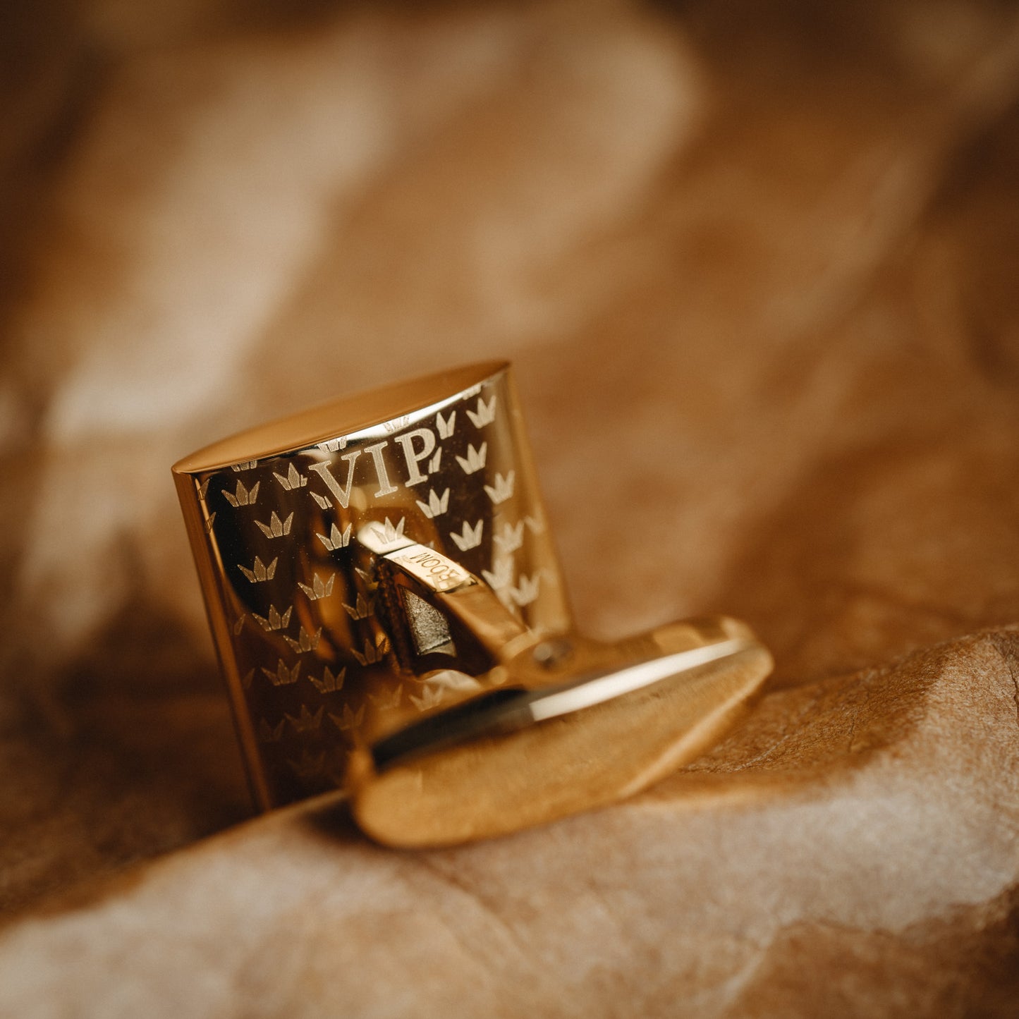 Close-Up of Golden Steel French Cufflinks for Men