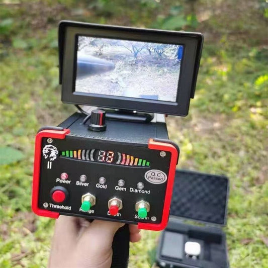 Remote underground metal detector featuring an adjustable LCD screen for precise detection.
