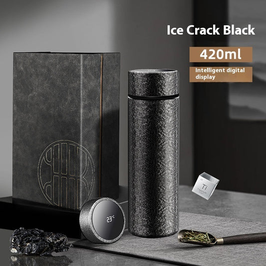 Elegant Ice Crack Black Titanium Vacuum Tumbler with Premium Gift Packaging