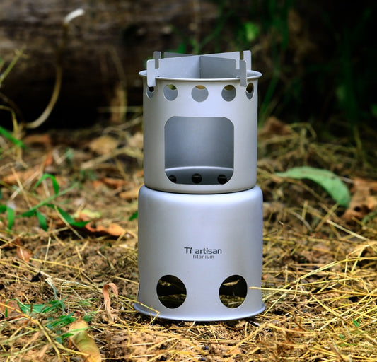 Foldable pure titanium wood stove ideal for minimalist camping