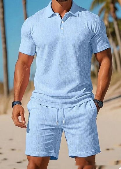 Side view of RX Style 5 casual polo and shorts set