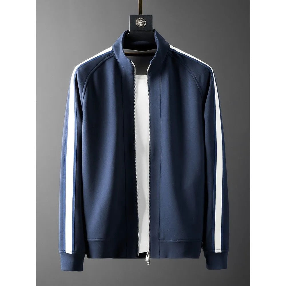 Side profile of a men's fleece-padded cotton suit in brushed blue, showcasing stylish comfort.