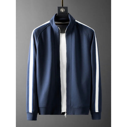 Side profile of a men's fleece-padded cotton suit in brushed blue, showcasing stylish comfort.