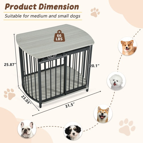 Side profile of durable dog crate made of iron mesh and MDF board