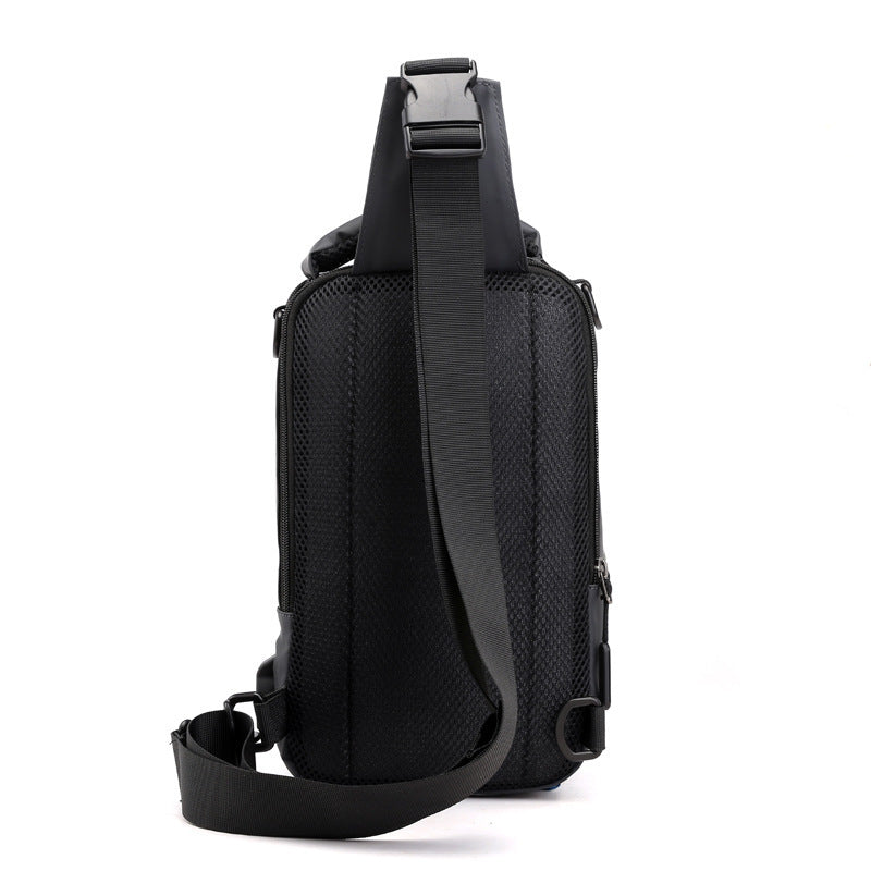 Side profile showing dual straps on waterproof tech backpack