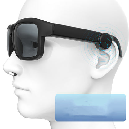 Side profile of multifunctional Bluetooth glasses showing earpiece