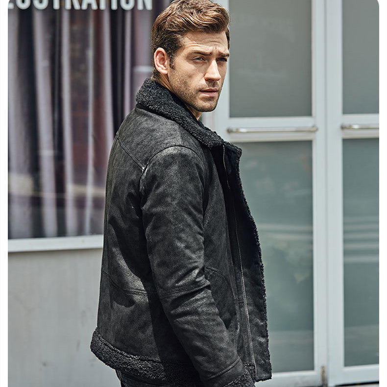 Detailed side view of the Vintage Casual American Leather Jacket in black, highlighting its modern cut.