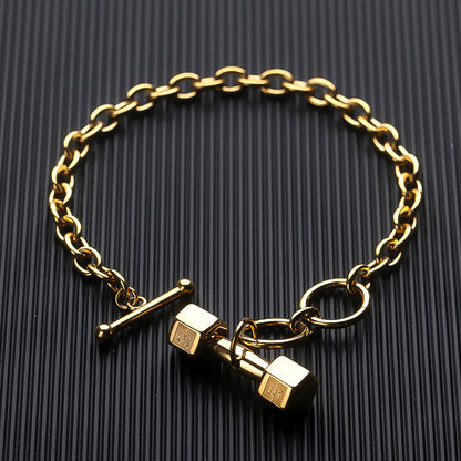 Sleek Silver Titanium Steel Bracelet with Dumbbell Accent