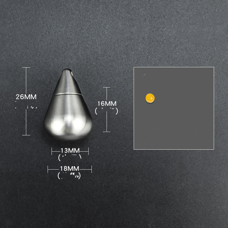 Silver water drop-shaped titanium alloy bottle with a secure waterproof seal.