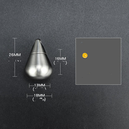 Silver water drop-shaped titanium alloy bottle with a secure waterproof seal.