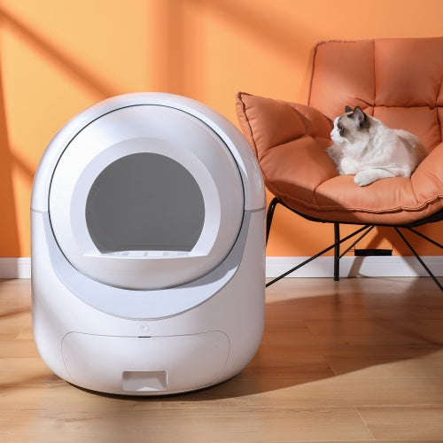 Front view of the Smart Automatic Litter Box with app controls, 4G/5G WiFi, and double deodorization.