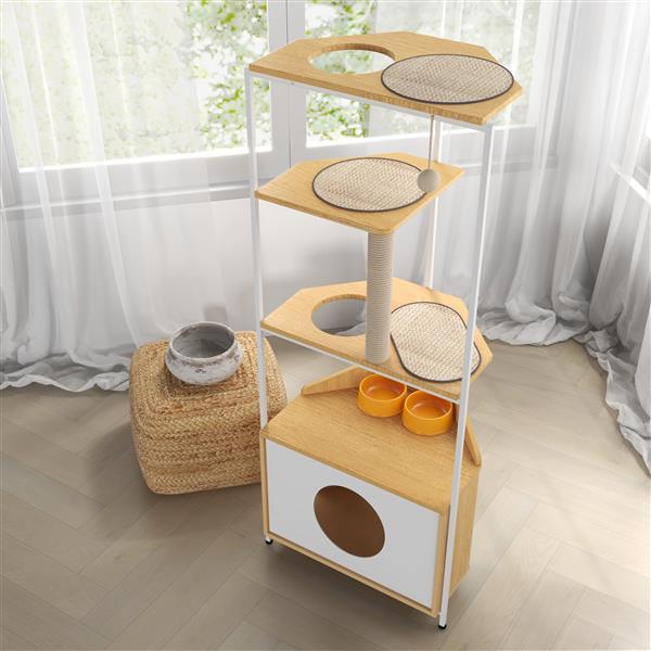 Contemporary furniture-style cat tree made from wood and metal