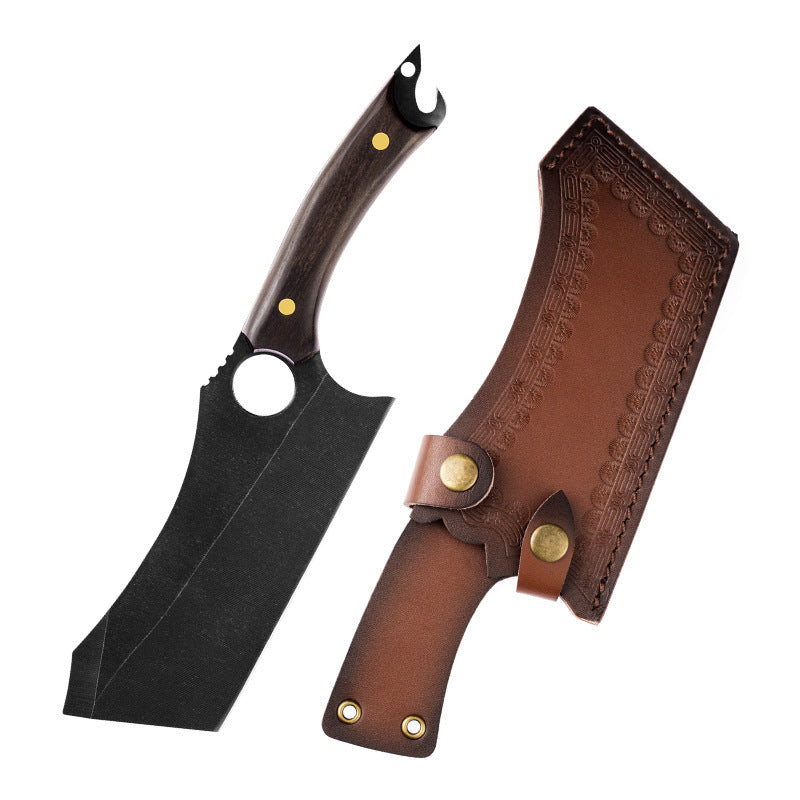 Black titanium tactical knife with a sheath for safe and easy portability.