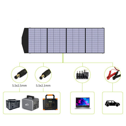 DC adapters included with the 200W folding solar panel for diverse applications.