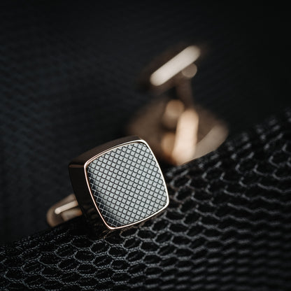 French Rose Gold Cufflinks Worn at a Casual Family Event