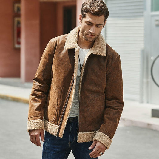 Front view of the black Vintage Casual American Leather Jacket, crafted from premium pigskin leather.