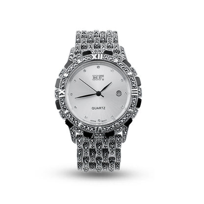 Luxury white dial quartz watch displayed on wrist, perfect for modern wearers.