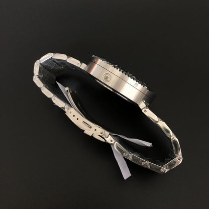 Left side view of the 1000M waterproof ice hockey mechanical watch displaying its 14mm thick case and precision design.