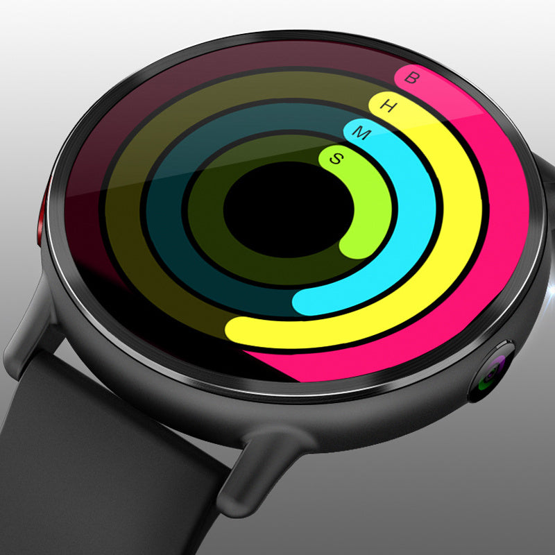 Smartwatch displaying activity rings for fitness tracking and progress monitoring.