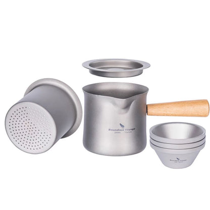 Close-up of 380ml titanium tea cup with ergonomic handle