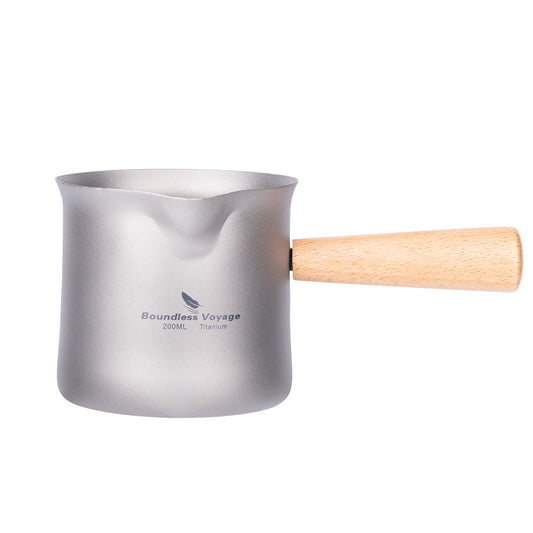 Pure titanium tea cup with long side handle and minimalist design